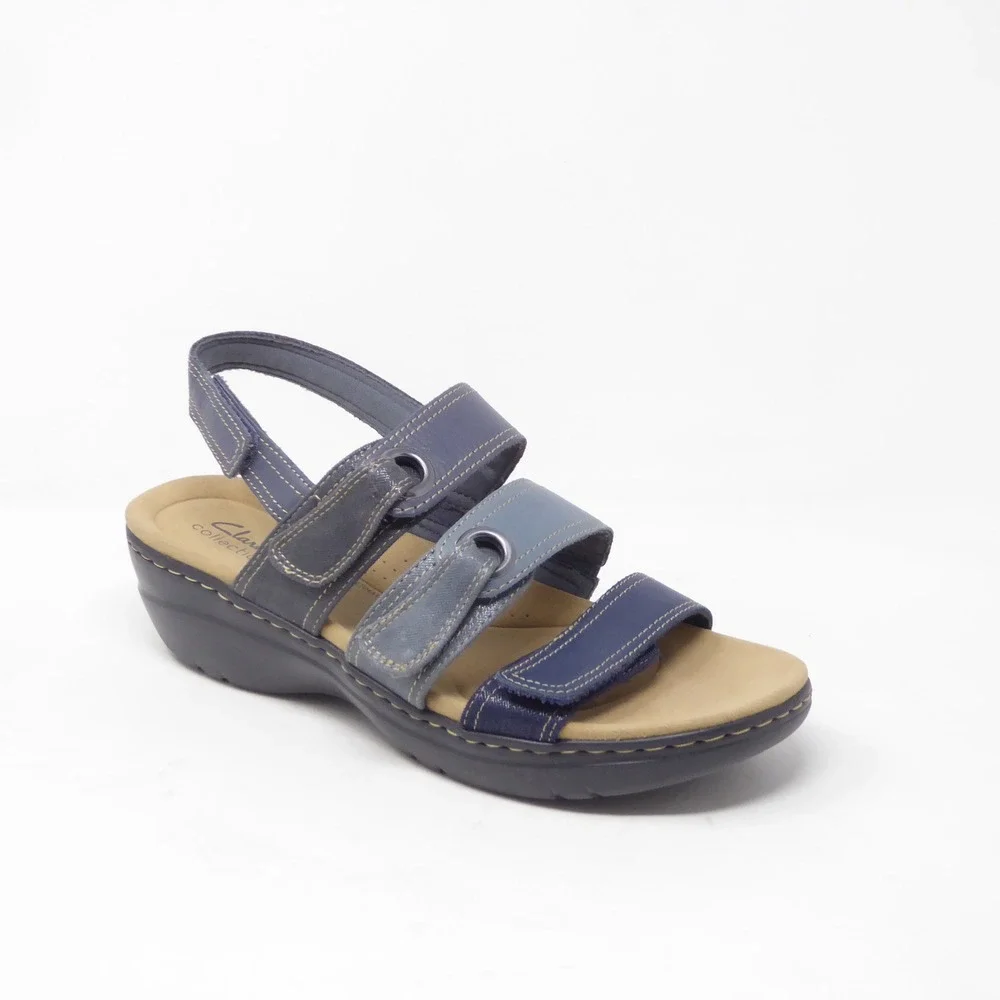 Clarks Merliah2 Bali Womens Sandals Blue Multi-Strap Wedge Comfort Shoes 10W